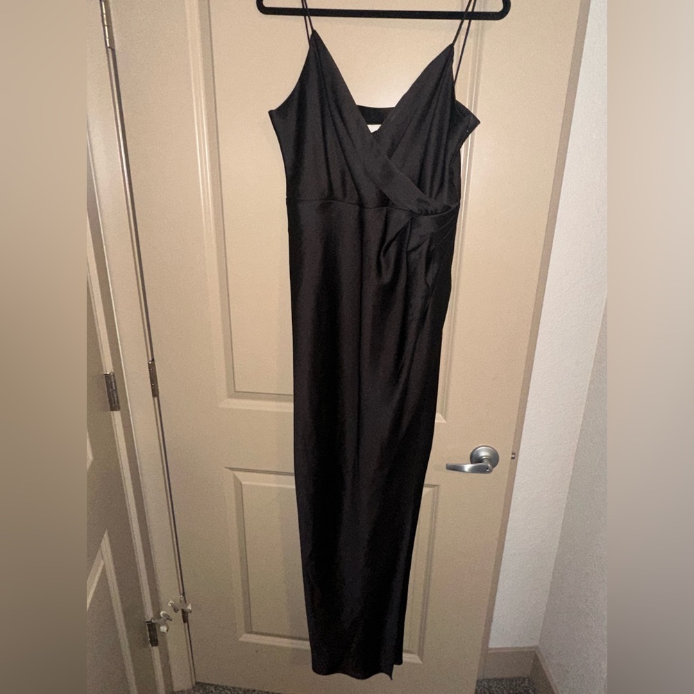 BHLDN black satin maxi dress with slit